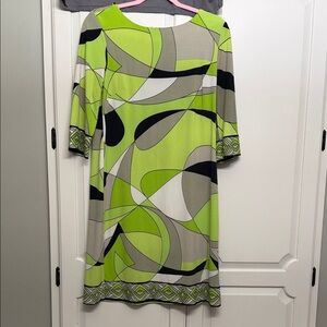 Robbie Bee Vibrant Green and Black Geometric Dress